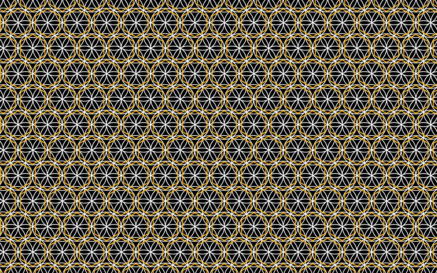 Pattern di cerchi dorati e bianchi su sfondo nero