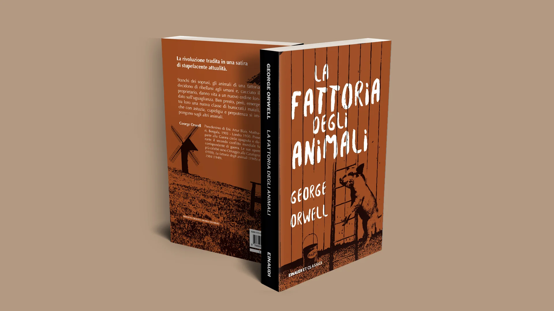 Il libro visto di fronte e di retro: sul retro il testo di presentazione e la sagoma di un mulino a vento