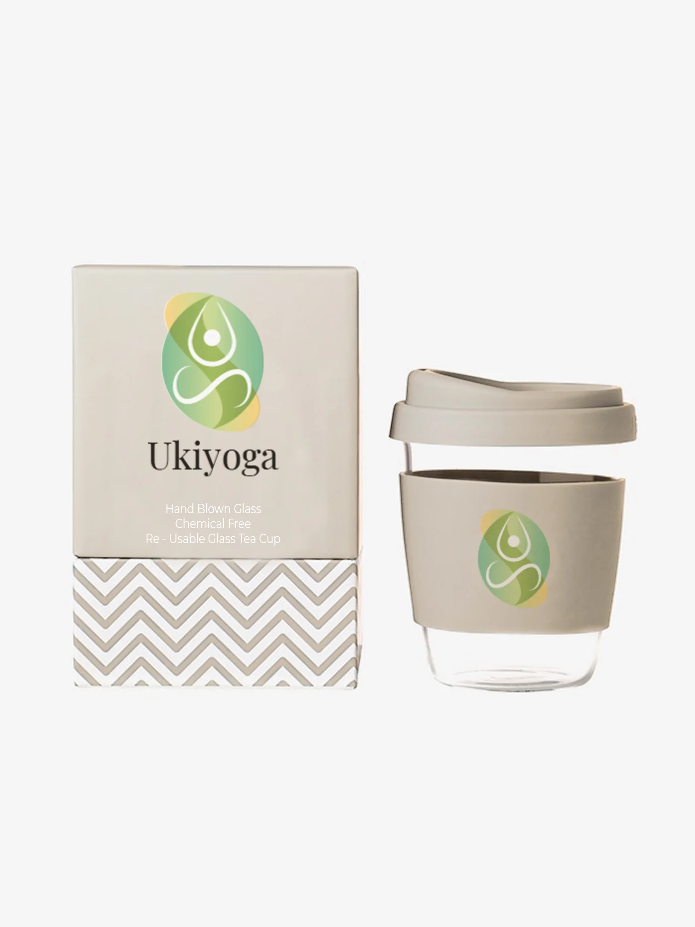 Scatola e tazza da tè riutilizzabile con il logo Ukiyoga